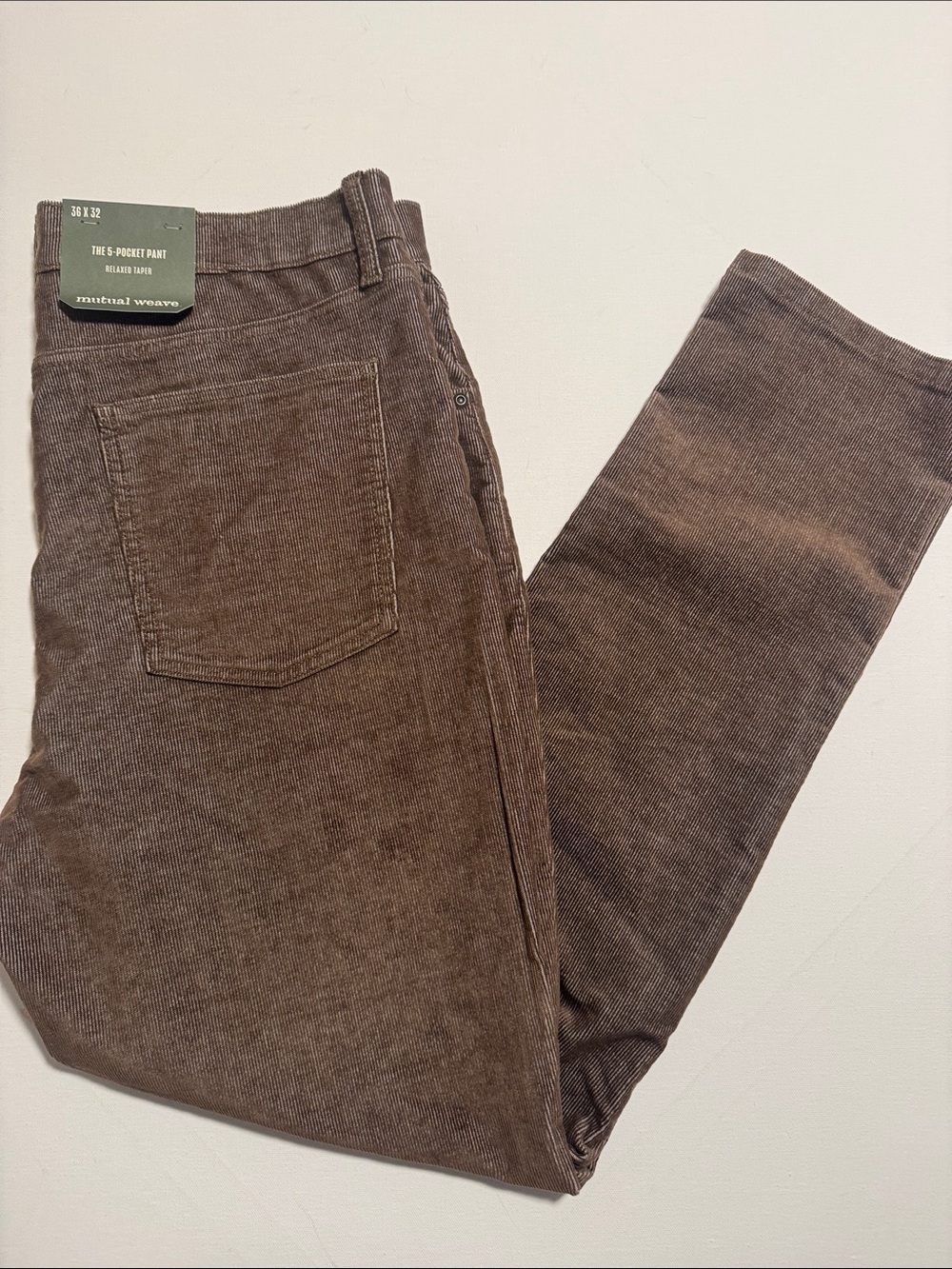 Corduroy Pants Mens 36 32 Brown Relaxed Taper Mutual Weave